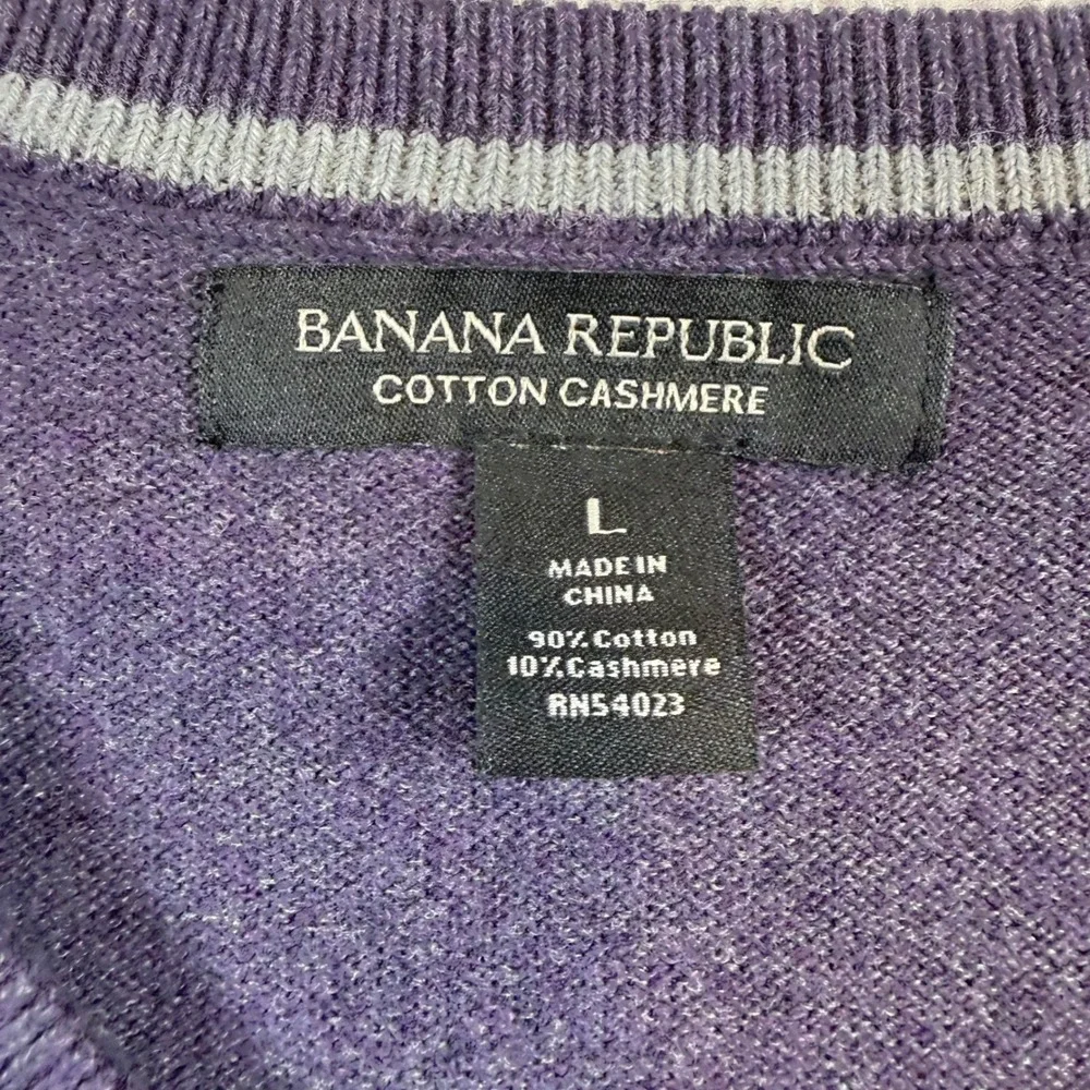 Banana Republic V-Neck Sweater Mens Large Purple Cotton Cashmere Blend Heathered